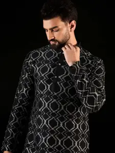 Anouk Black Geometric Gotta Patti Embroidered Mandarina Collar straight Kurta