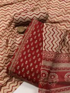 Meena Bazaar Floral Printed Mirror Work Cotton Unstitched Dress Material