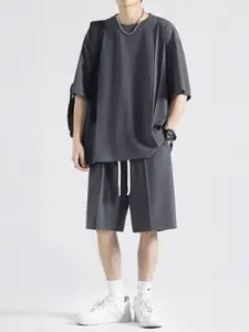 StyleCast Grey Round Neck T-Shirt With Shorts