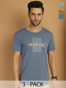 MACK JONNEY Men Pack Of 3 Typography Printed Round Neck Cotton T-shirts