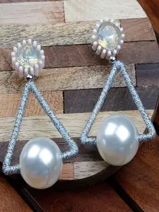 Priyaasi Silver-Plated Artificial Beads Triangular Shaped Drop Earrings