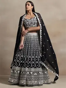FABPIXEL Embroidered Sequinned Semi Stitched Lehenga With Choli With Dupatta