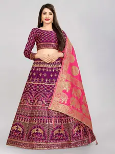 DIVASTRI Woven Design Zari Jacquard Semi-Stitched Lehenga & Unstitched Blouse With Dupatta