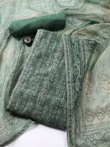 Meena Bazaar Floral Printed Thread Work Chanderi Unstitched Dress Material