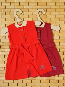 THE MAPLES FASHION Girls Pack Of 2 Cotton A-Line Dress with Belt