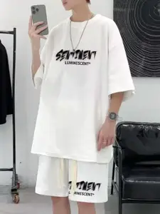 StyleCast White Printed T-Shirt With Shorts
