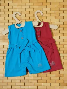 THE MAPLES FASHION Infant Girls Pack of 2 Hosiery Cotton Knee Length  Dress With Belt