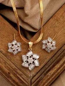 Anouk Gold-Plated American Diamond Studded Pendant And Earrings