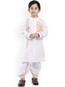 BAESD Boys Floral Printed Mandarin Collar Straight Kurta With Dhoti Pants