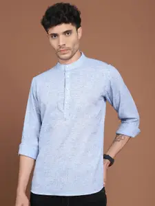 Anouk Blue Linen Mandarina Collar Dobby  Short Kurta