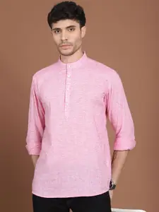 Anouk Pink Woven Design Band Collar Pure Cotton Short Kurta