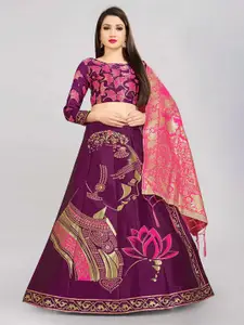 DIVASTRI Floral Woven Design Jacquard Semi-Stitched Lehenga & Unstitched Blouse & Dupatta