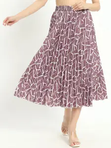 ZWERLON Abstract Printed Pleated A-Line Midi Skirt