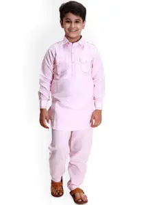 BAESD Boys Long Sleeves Shirt Collar Pathani Kurta With Pyjamas