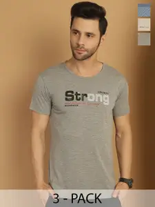 MACK JONNEY Men Pack Of 3 Typography Printed Round Neck Cotton T-shirts