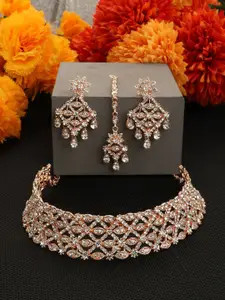 Anouk Rose Gold-Plated Artificial Stones Stone Studded Necklace Earrings And Maang Tika