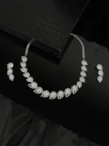 Anouk Silver Plated American Diamond Studded Necklace And Earrings