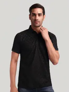 Moda Rapido Men Self Design Polo Collar Cotton T-shirt
