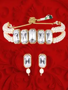 Anouk Gold-Plated Artificial Stone Studded And Beaded Necklace And Earrings