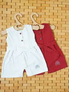 THE MAPLES FASHION Infant Girls  Pack of 2 Hosiery Cotton Knee Length  Dress With Belt