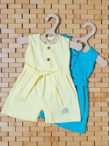 THE MAPLES FASHION Infant Girls  Pack of 2 Hosiery Cotton Knee Length  Dress With Belt