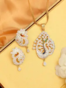 Anouk Gold Plated American Diamond Studded Pendant And Earrings