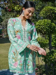 HOUSE OF KARI Floral Embroidered Kashmiri Aari Work Pure Cotton Kurta Jacket