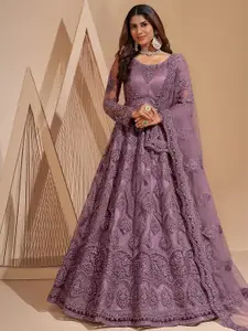 JULEE Women Embroidered Self Design Round Neck Long Sleeves Maxi Fit & Flare Dress