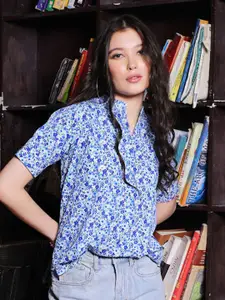 Sera Floral Print Mandarin Collar Top