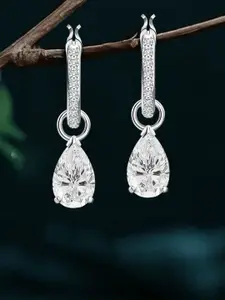 Peora Silver-Plated Cubic Zirconia Stone Studded Contemporary Drop Earrings With Rose