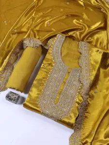 Meena Bazaar Ethnic Motifs Sequinned Embroidered Art Silk Unstitched Dress Material