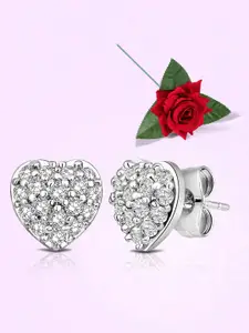 Peora Silver Plated CZ Studded Heart Shaped Studs