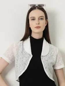 Style Quotient Self Design Crop Cotton Open Front Shrug