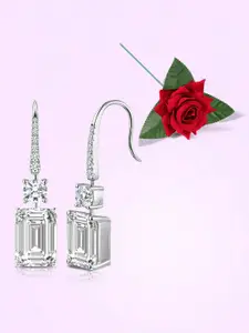 Peora Silver-Plated Cubic Zirconia Studded Square Shaped Drop Earrings With Red Rose Box