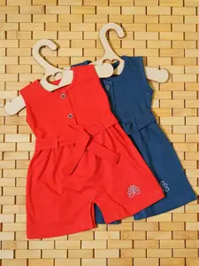 THE MAPLES FASHION Infant Girls  Pack of 2 Hosiery Cotton Knee Length  Dress With Belt