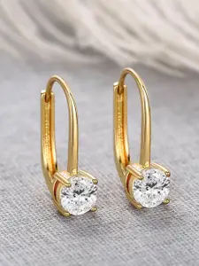 Peora Gold-Plated Cubic Zirconia Studded Contemporary Shaped Hoop Earrings With Red Rose