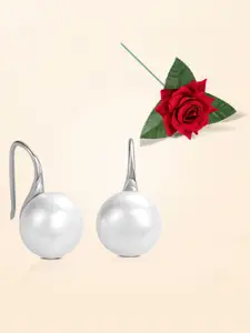 Peora Silver-Plated Pearls Beaded Contemporary Studs With Red Rose