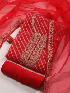 Meena Bazaar Leheriya Printed Zari Work Organza Unstitched Dress Material