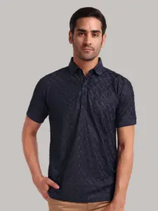 Moda Rapido Men Self Design Polo Collar Cotton T-shirt