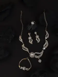 Anouk Gold-Plated Artificial Stones-Studded Necklace And Earrings With Bracelet And Ring