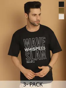 MACK JONNEY Men Pack Of 3 Varsity Printed Round Neck Cotton Oversized T-shirts