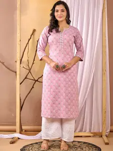 Nayo Floral Printed Notch Neck Pure Cotton Straight Kurta