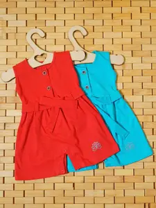 THE MAPLES FASHION Girls  Pack of 2 Hosiery Cotton Knee Length  Dress With Belt