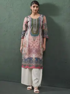 Anouk Ethnic Motifs Printed Printed Round Neck Straight Kurta