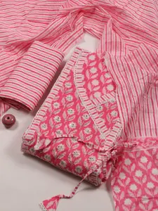 Meena Bazaar Floral Printed Sequinned Unstitched Dress Material