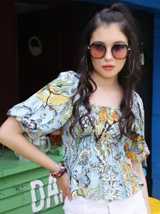 Sera Floral Print Bohemian Cotton Crop Top