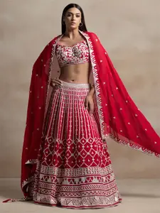 FABPIXEL Floral Embroidered Sequinned Georgette Lehenga & Choli With Dupatta