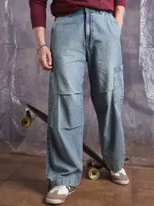 Hubberholme Men Denim Light Fade Mid-Rise Loose Fit Cargo Jeans