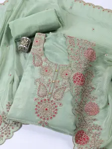 Meena Bazaar Floral Embroidered Zari Unstitched Dress Material