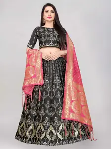 DIVASTRI Woven Design Zari Jacquard Semi-Stitched Lehenga & Unstitched Blouse With Dupatta